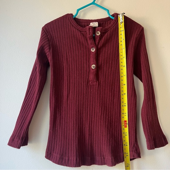 Kate Quinn Kids Burgundy Ribbed Henley Long Sleeve Organic Cotton Top 4T Winter - Picture 4 of 8